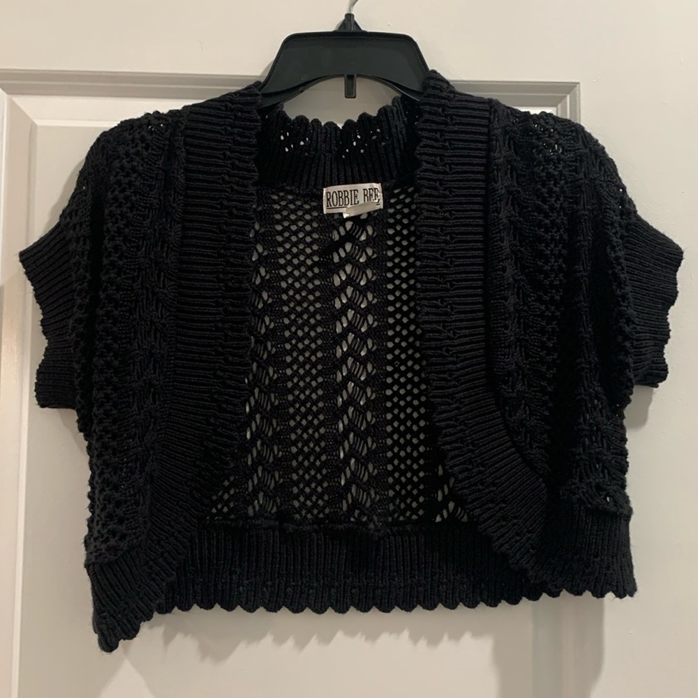 Vintage Robbie Bee Cardigan Womens Small Black Crochet Knit Crop 90s Y2K